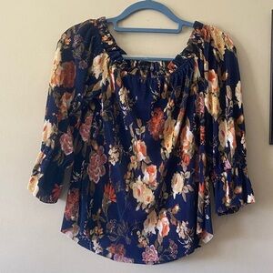 Jannie and Marlise Floral Off-Shoulder Blouse - Navy Floral